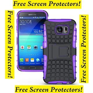 [NEW] Samsung Galaxy S6 Phone Case + (2) Screen Protectors Kickstand Hard Grip